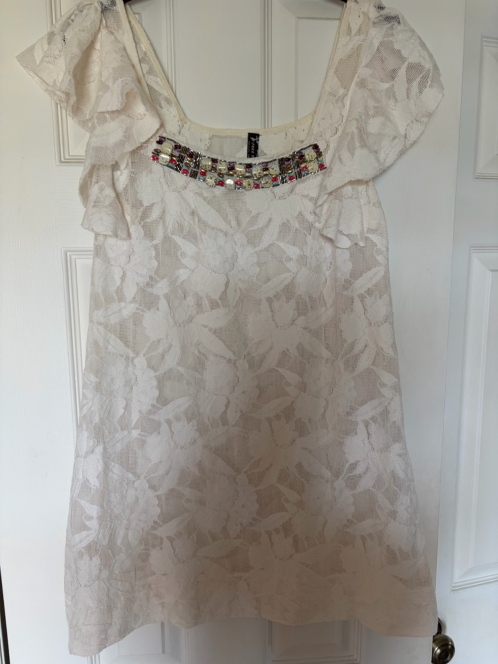 Free People Cream Lace Dress/ Coverup with Beaded Neckline